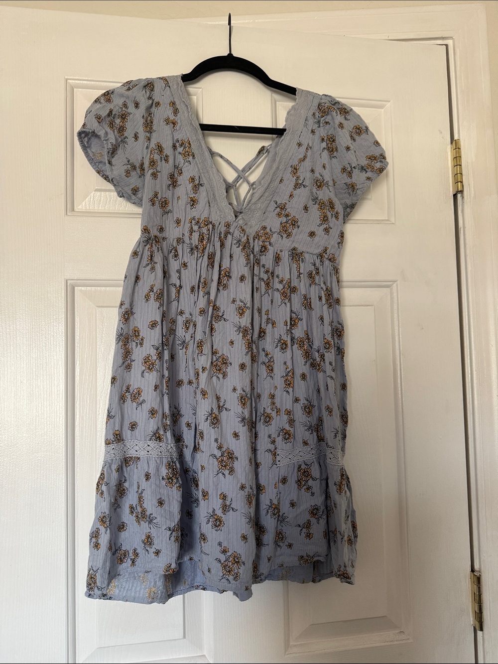 Urban Outfitters Light Blue Floral Dress with Lace-Up Back